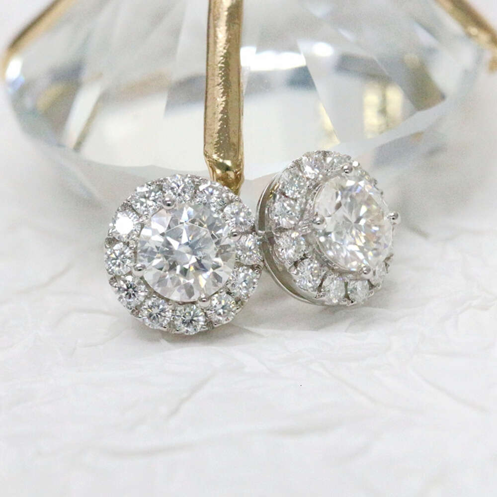 Paston Classic 2ct 8mm Round with Halo Moissanite 925 Silver Studs Custom