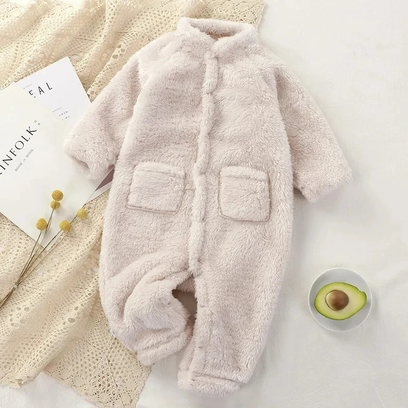 Rompers Soft Plush Winter Baby Jumpsuit for Boy Girl Warm born Romper Solid Color Toddler Clothes Infant Onesie Kids Homewear 231026