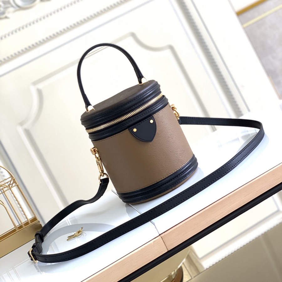 9A Mirror Quality Cosmetic Bags Beauty Cylindrical Mini Bag Cannes Coated Canvas Crossbody Detachable Shoulder Strap Drum Shoulder Bag Handle 17cm with Box L046