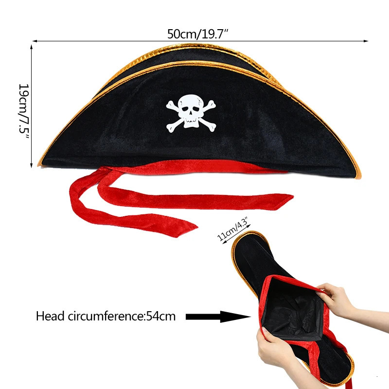 Party Hats Pirate Hat Skull Print Pirate Captain Cap Pirate Accessories Party Hat for Halloween Cosplay Caribbean Pirate Hat with Eye Patch 231027