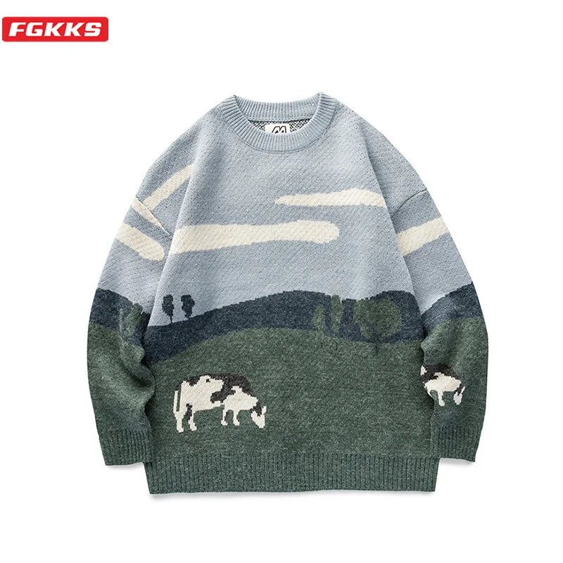 Men's Sweaters FGKKS Cows Winter Pullover Sweaters Mens O-Neck Korean Clothes Fashions Casual Harajuku Vintage Sweater Male 231026