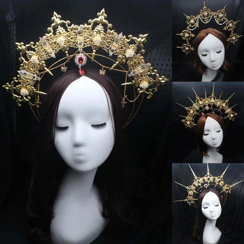 Headbands DIY Material Package Gothic Halo Crown Headband Vintage Church Mary Baroque Virgin Tiara Headwear Lolita Headpiece Accessories 231025