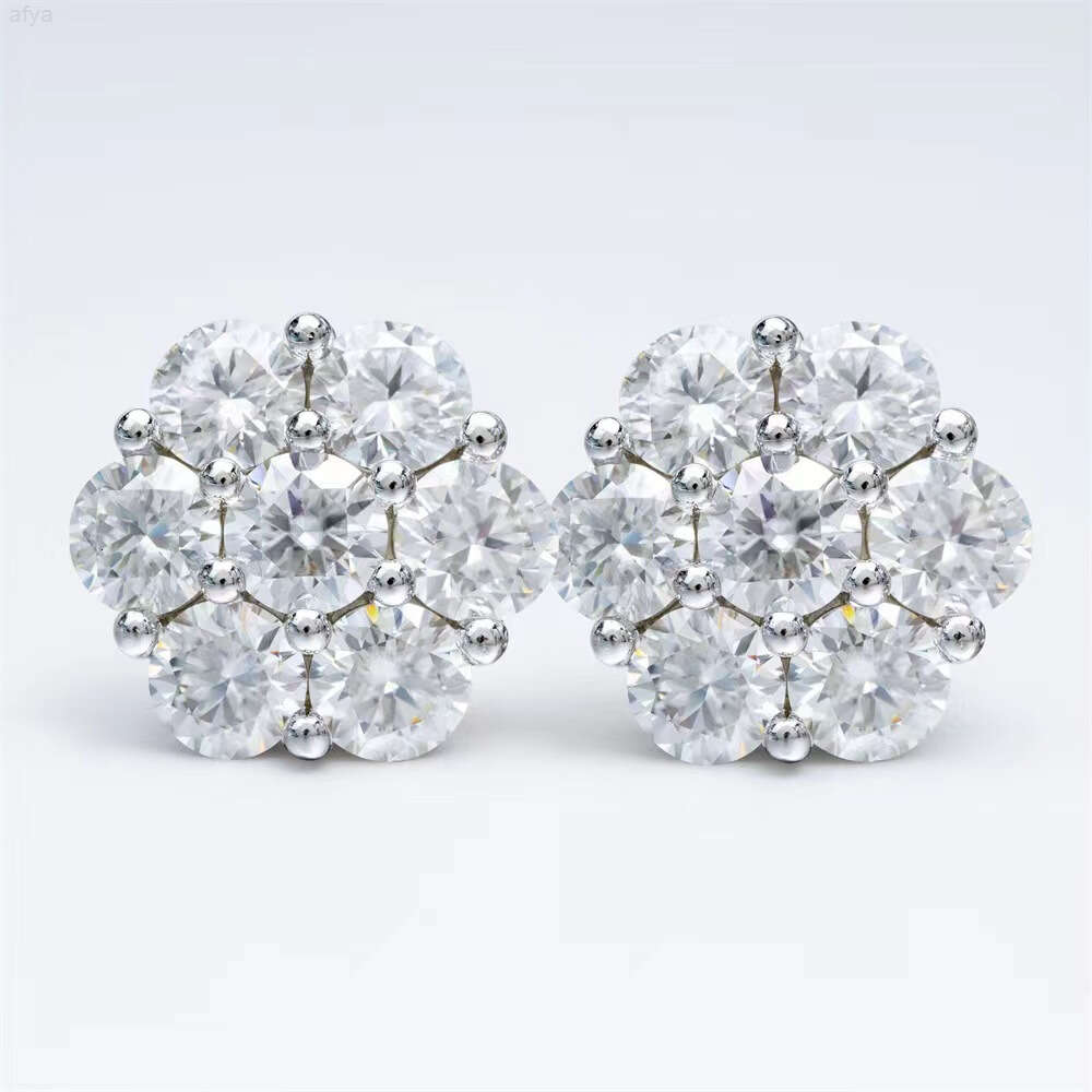 Unisex Moissanite Stud Hiphop 925 Sterling Silver Pushi Cluster Flower Men Support Vvs