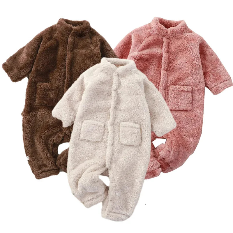 Rompers Soft Plush Winter Baby Jumpsuit for Boy Girl Warm born Romper Solid Color Toddler Clothes Infant Onesie Kids Homewear 231026