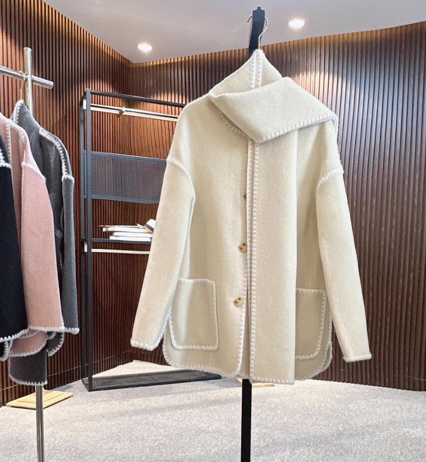 Double faced cashmere coat for women in autumn and winter 2023, medium length new style cashmere double faced woolen coat powder
