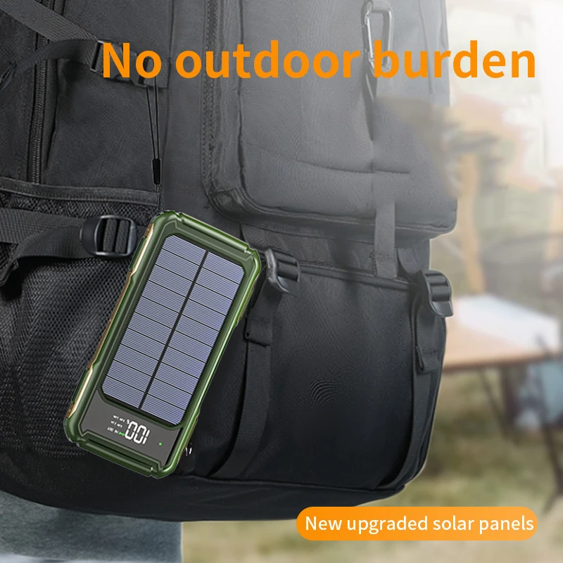 Power Bank 20000mah Solar Powerbank with Cable Type C Fast Charging External Battery Charger for iPhone 12 13 Xiaomi 10 9 Huawei