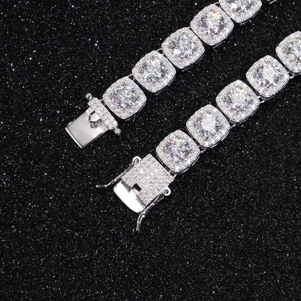 Necklace moissanite chain cuban link chain Design large 8mm 12mm 925 Sterling Silver Moissanite Tennis Link Chain Mens