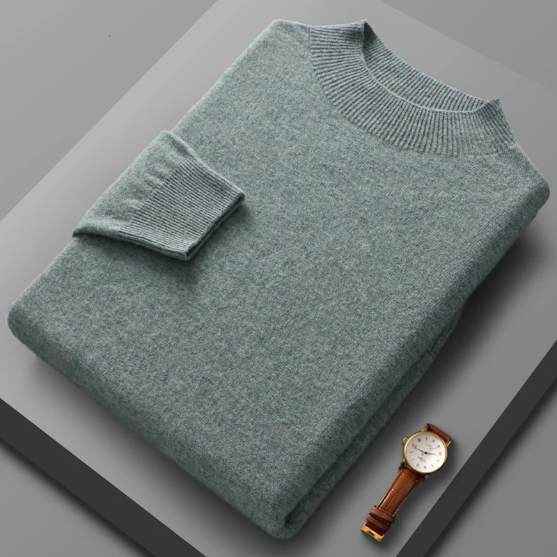 Men's Sweaters 100% Pure Wool Men's Sweater High Neck Knitted Long Sleeve Men's Pullover Basic Solid Color Casual Fashion Men's To
