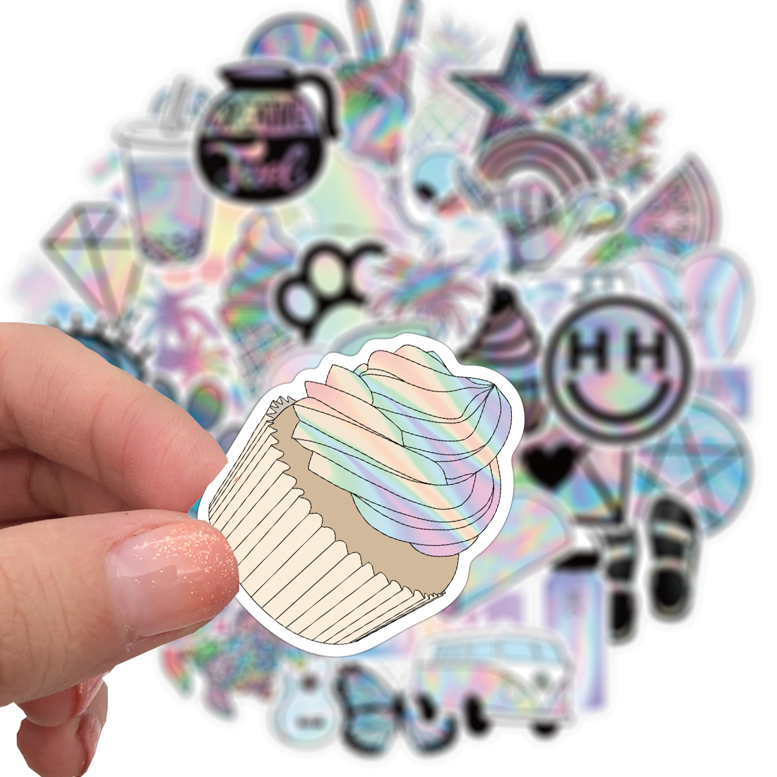 50pcs Laser Girl Stickers for Skateboard, Cool Roller Holographic Laser Waterproof Stickers for Teens Water Bottles Phone Guitar Travel Case Bike Moto