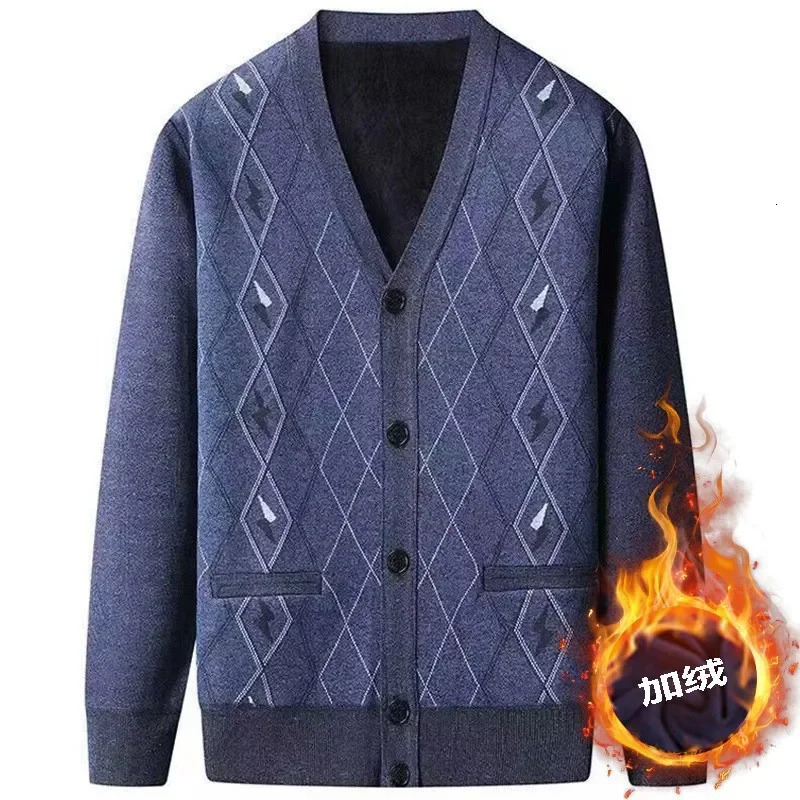 Men's Sweaters Winter Plush and Thickened Elderly Men's Knitted Cardigan Sweater Jacket V-neck Dad Loose Knit Sweater 231026