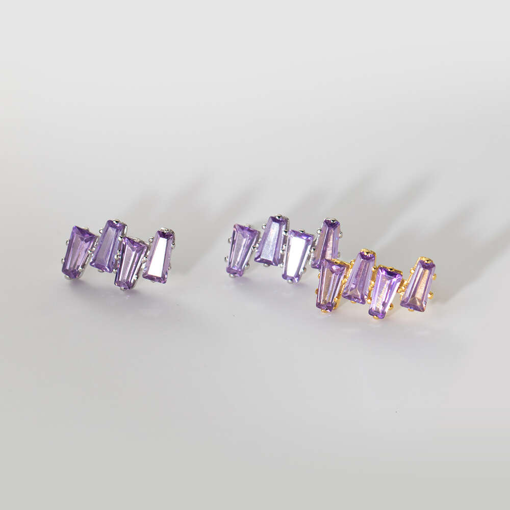 S925 Silver Wave Square Purple Moissanite Diamond Zircon Stud