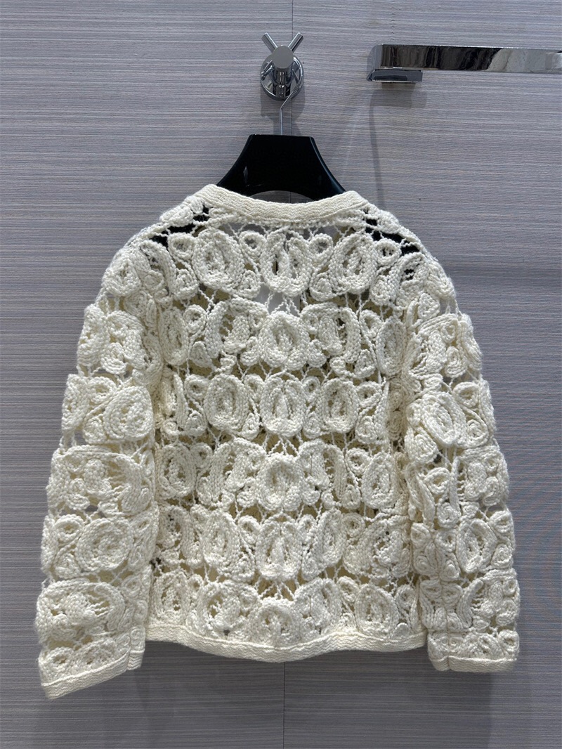 2023 Off White ce Heavy Industry Hook Flower Hollow Knitted Cardigan Small Fragrancec C oat Women