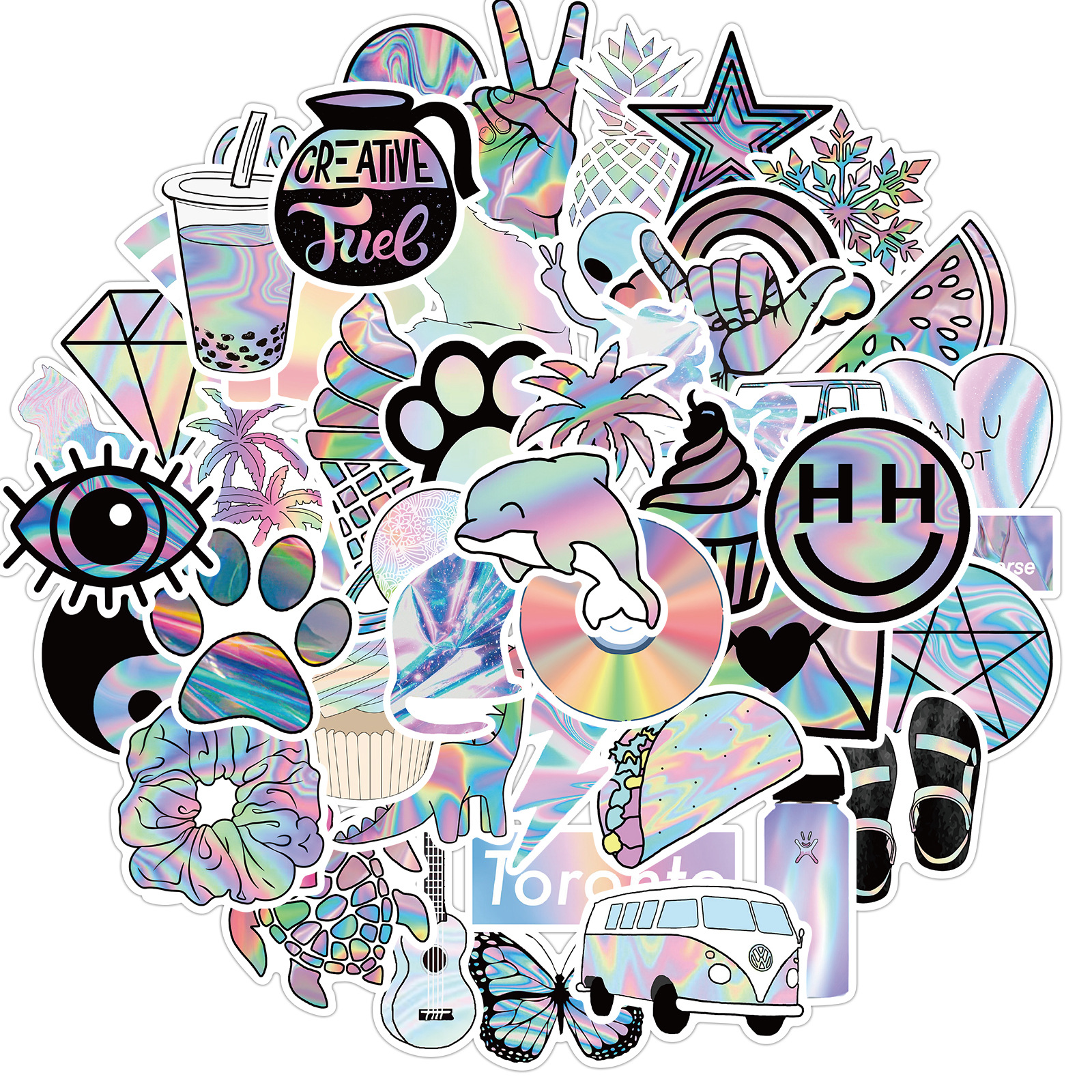 50pcs Laser Girl Stickers for Skateboard, Cool Roller Holographic Laser Waterproof Stickers for Teens Water Bottles Phone Guitar Travel Case Bike Moto