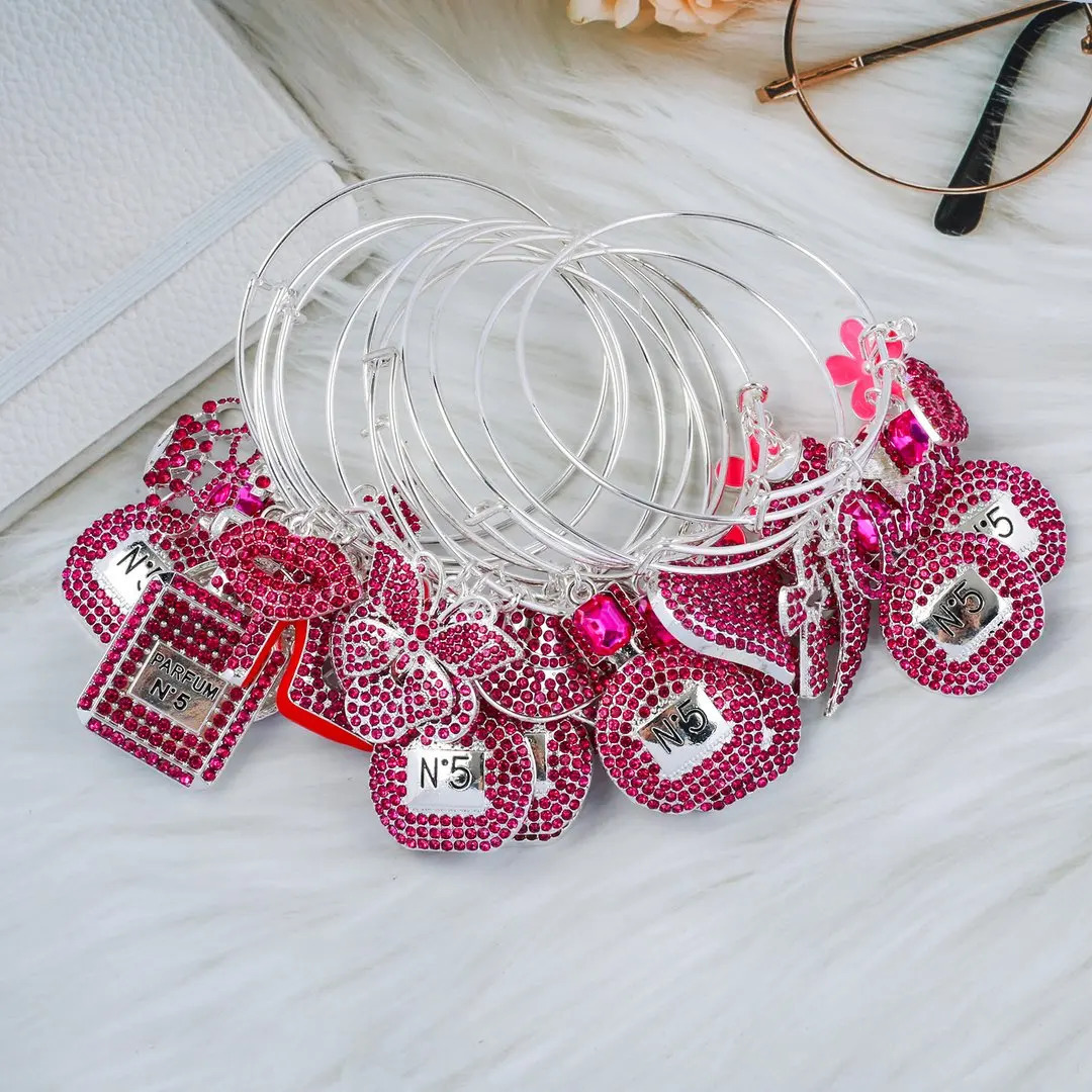Bangle 10pcs mixed 65mm Alloy Bangle with Rhinestone Charms on Sale 231027
