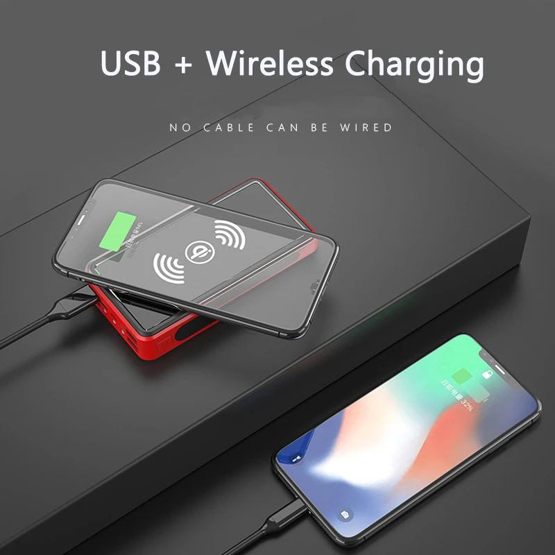 Portable 50000mAh Solar Wireless Charger Power Bank With LED Light Outdoor Travel Phone Charger Powerbank for Xiaomi Mi 9 iPhone