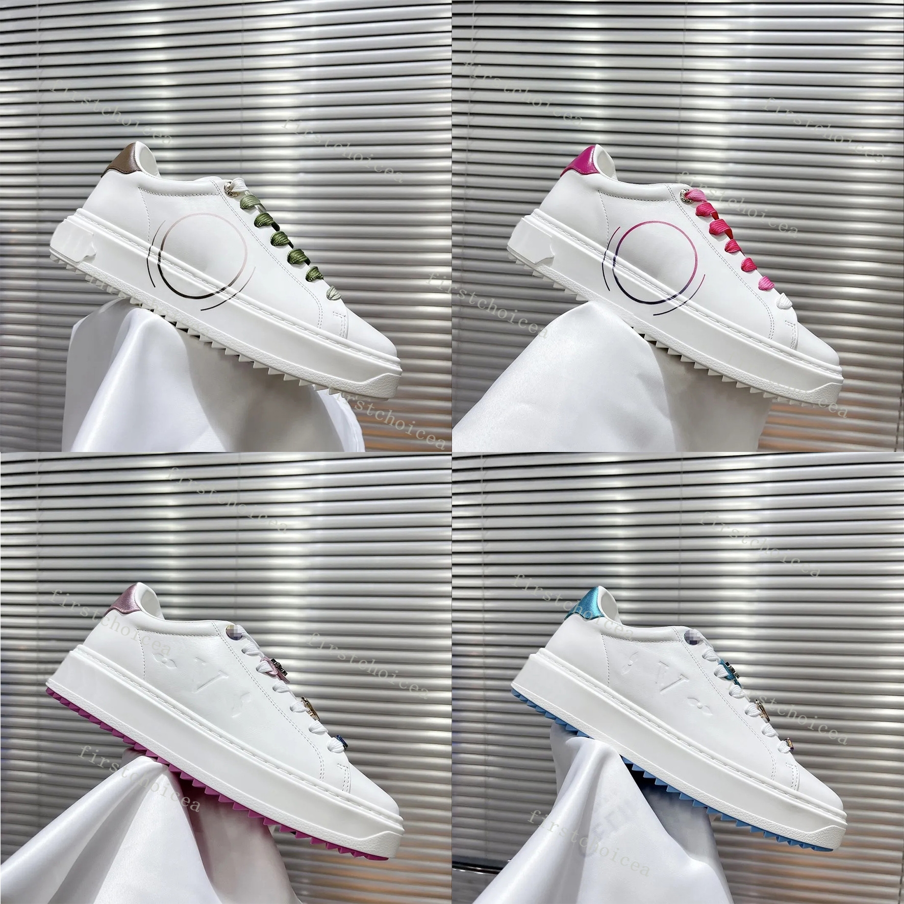 Designer Casual Shoes Time Out Sneakers Women Macaron Sneaker Embossed Pattern Thick Bottom White Shoe Lace Up Leather Low Top Shoes