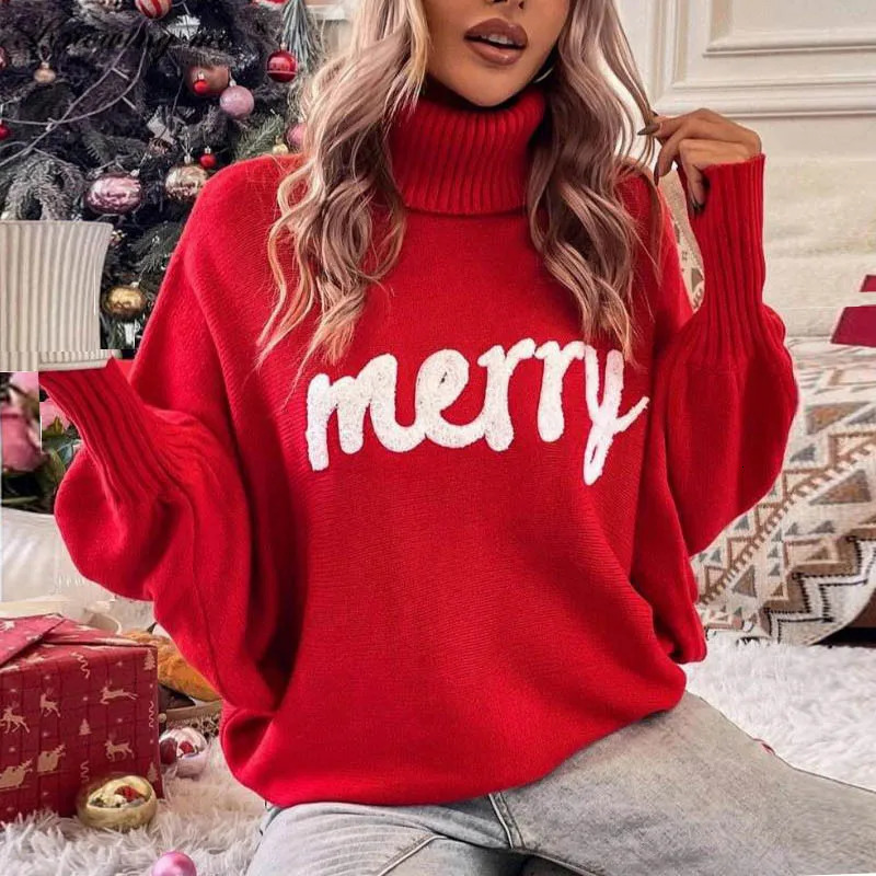 Women's Sweaters Korean Loose Christmas Sweater Fashion Long Sleeve Autumn Winter Knitted pullover top Lady Turth Pullover Jumpers 231026