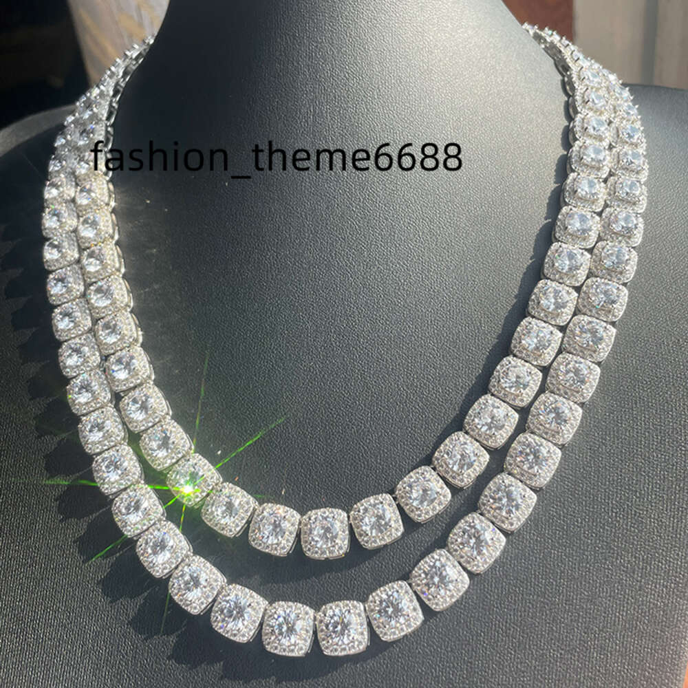 Necklace moissanite chain cuban link chain Design large 8mm 12mm 925 Sterling Silver Moissanite Tennis Link Chain Mens