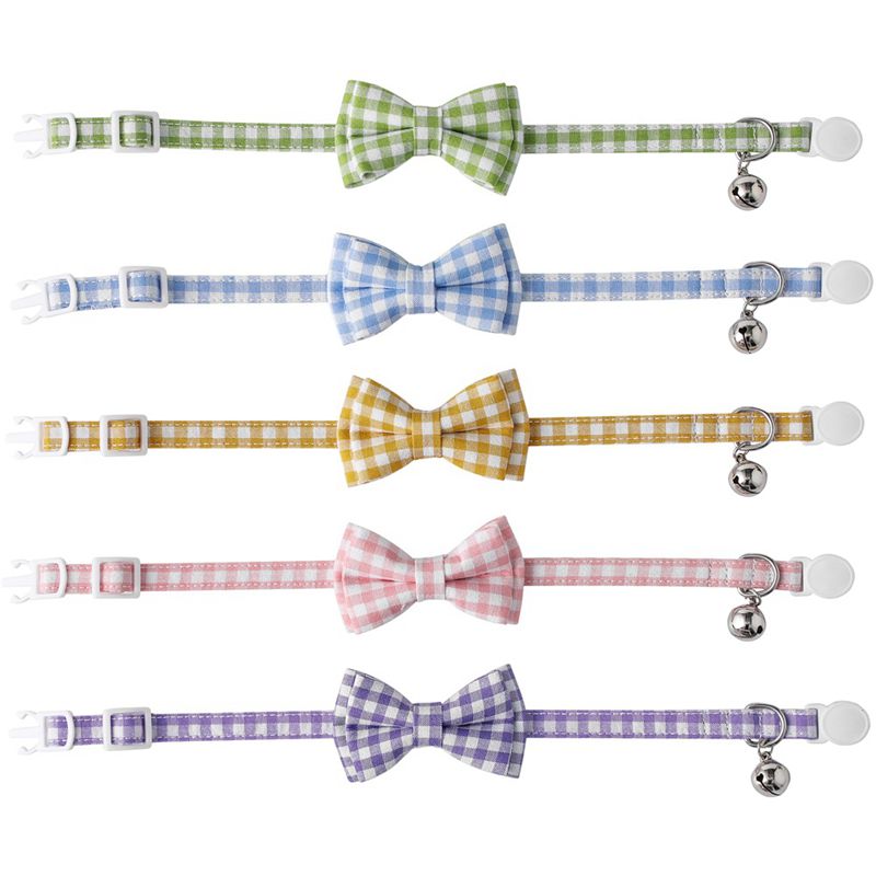 Plaid Bowtie Cat Breakaway Bow Tie Fashion Halloween Xmas Collars With Bell Pet Collar For Wedding Birthday Party Accessories 0703