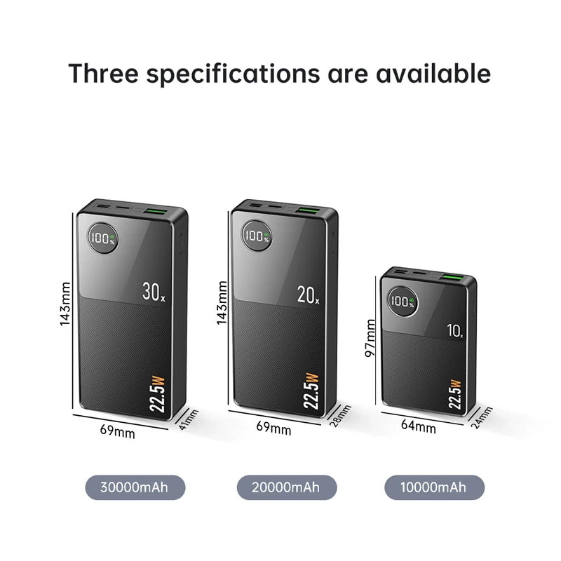 22.5W Fast Charging 30000mAh Power Bank Portable External Battery Charger for iPhone 13 Xiaomi Huawei PD20W Powerbank For Laptop