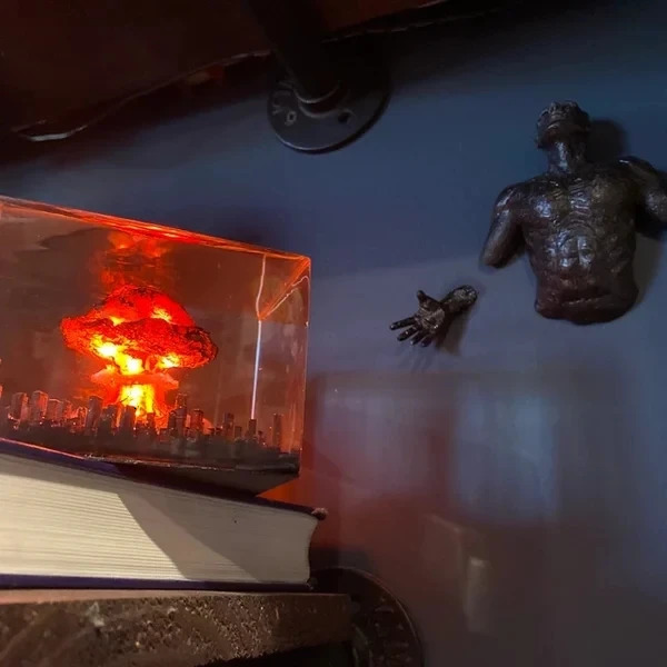 Decorative Objects Figurines Nuclear Explosion Bomb Mushroom Cloud Lamp Flameless For Courtyard Living Room Decor 3D Night Light Rechargeable