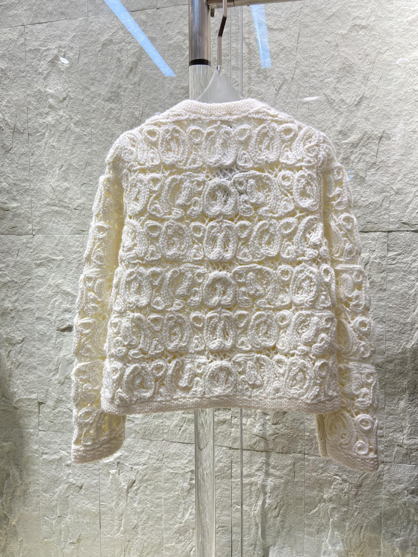 Off White ce Heavy Industry Hook Flower Hollow Knitted Cardigan Small Fragrance C Coat Female