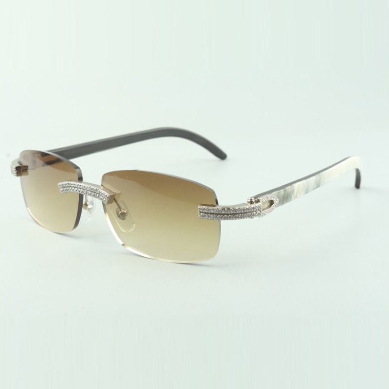 Designer double row diamond buffs sunglasses 3524026 with black mixed buffalo horn legs glasses Direct sales size:56-18-140mm