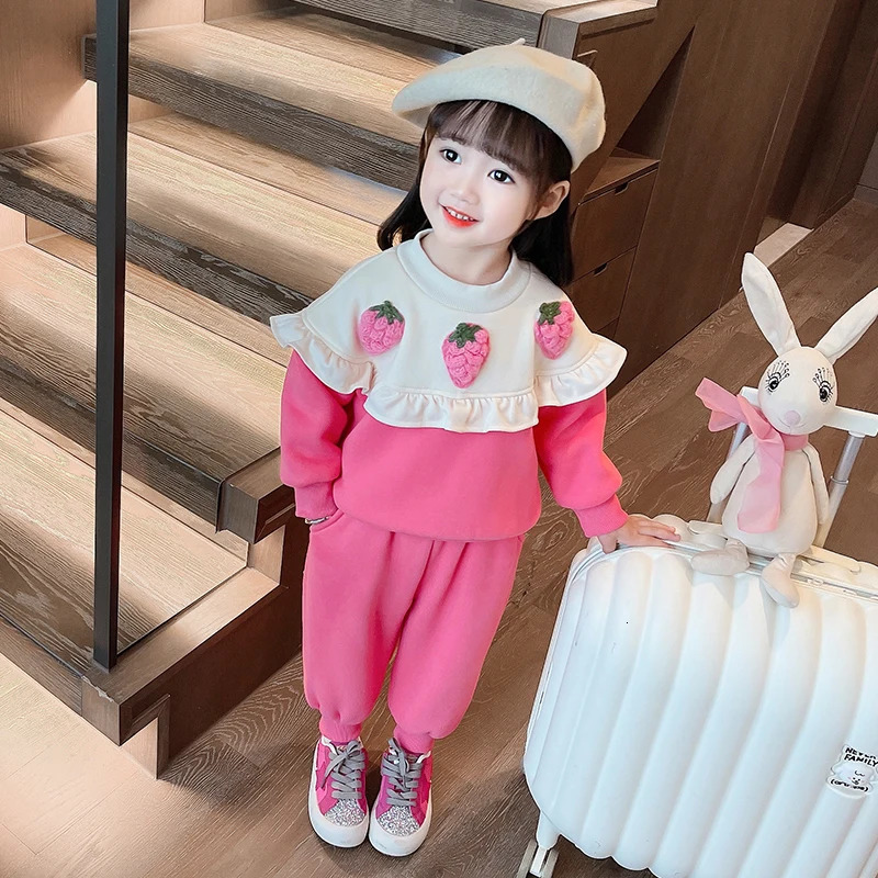 Clothing Sets Children Winter Clothing Sets Baby Girls Strawberry Thickened Sweater Pants Kids Clothes Outfits Infant Tracksuits Sportswear 231026