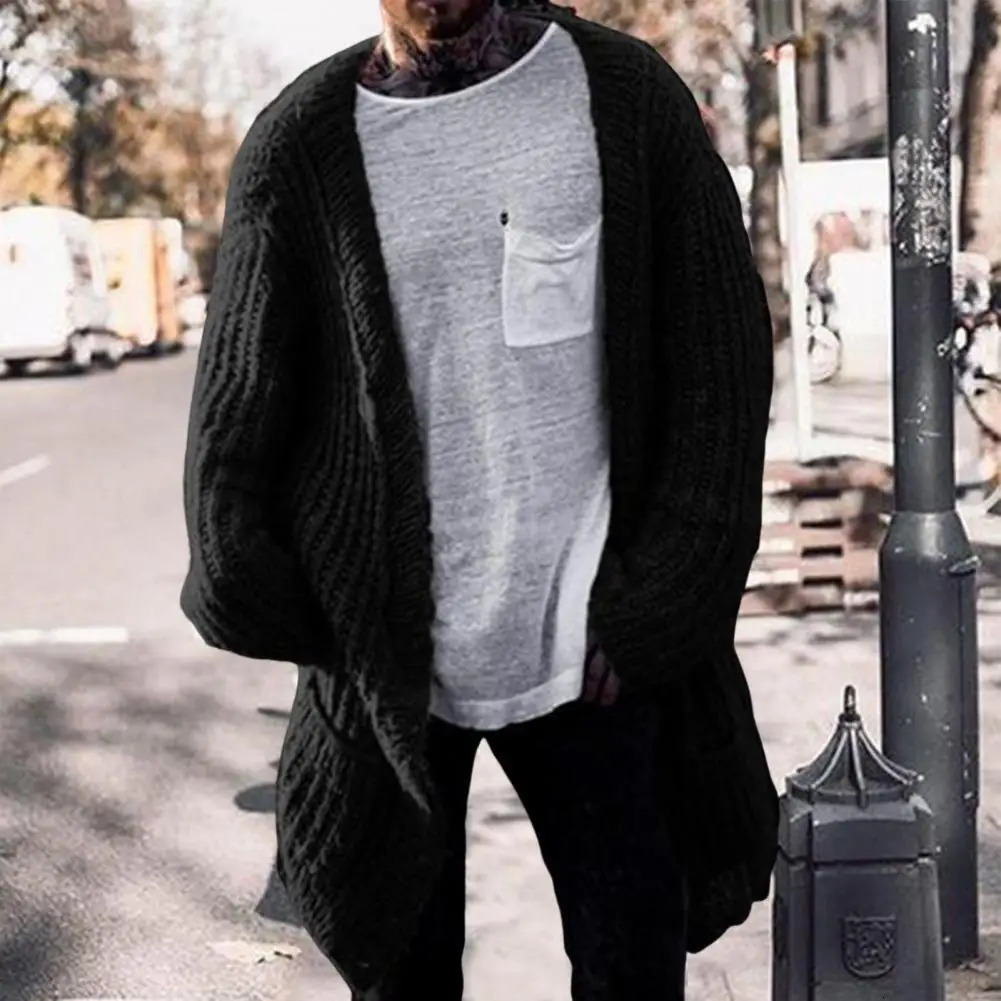 Men's Sweaters DropAutumn Winter Men's Cardigan Sweater Long Sleeve V Neck Loose Streetwear Knitted Mid Length Coat Men Clothing 231026