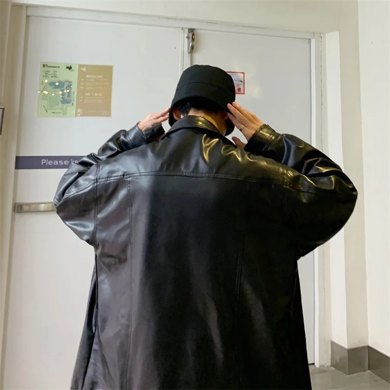 Men's Leather Faux Leather Black Faux Leather Jacket Men Autumn Mens Hip Hop Jacket PU Leather Male Oversize Streetwear Korean Trend Jackets Coat