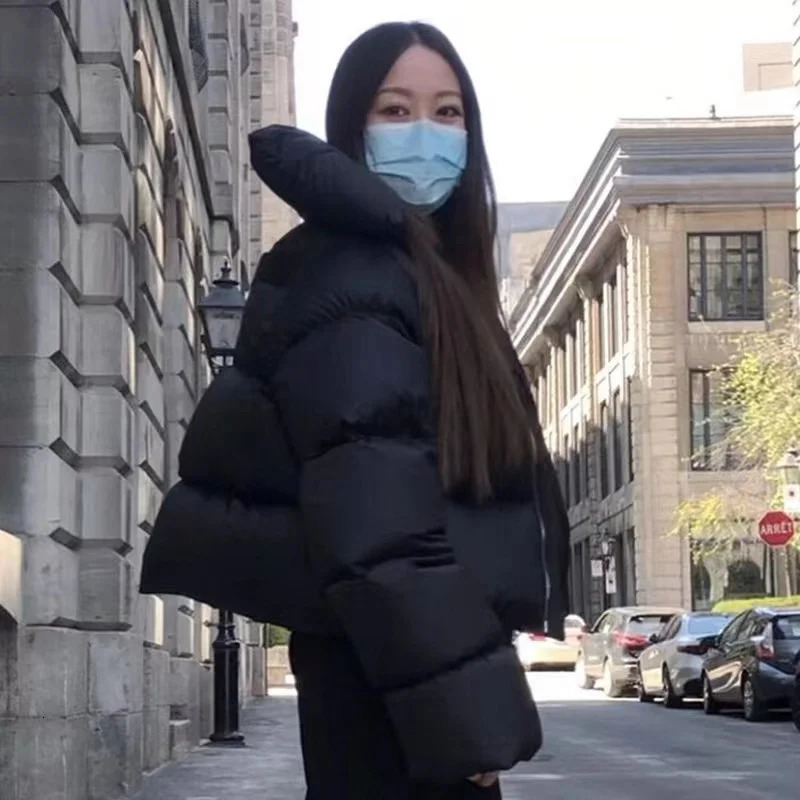 Womens Down Parkas Womens Winter Scarf Collar Jacket Solid Thick Warm Loose Bubble Cotton Coats Female Black Puffer Parkas Casual Outwear 231027