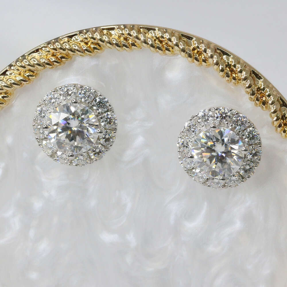 Paston Classic 2ct 8mm Round with Halo Moissanite 925 Silver Studs Custom