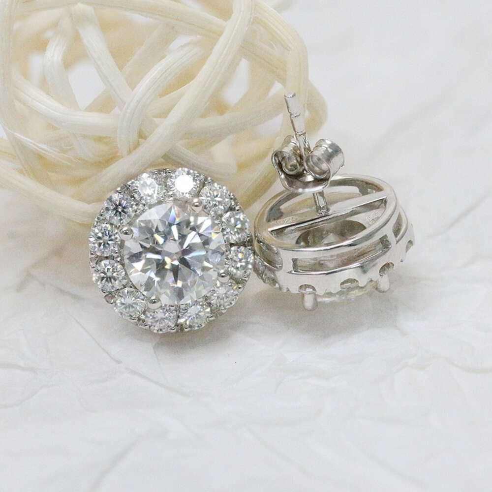 Paston Classic 2ct 8mm Round with Halo Moissanite 925 Silver Studs Custom