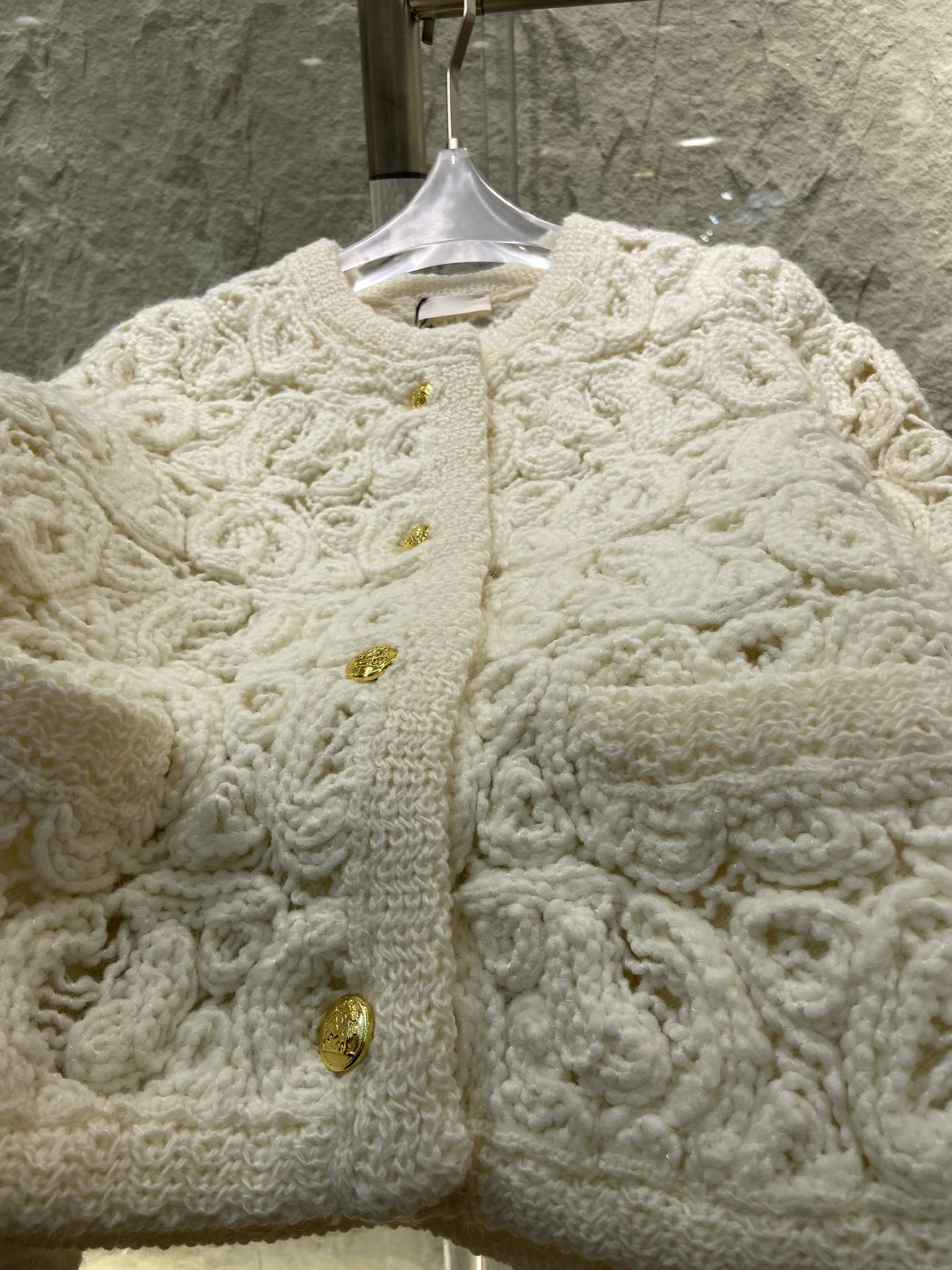 Off White ce Heavy Industry Hook Flower Hollow Knitted Cardigan Small Fragrance C Coat Female