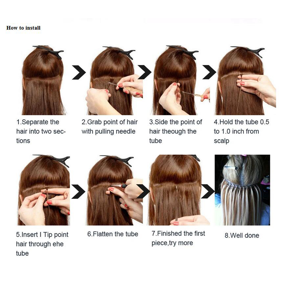 Nano Rings Hair Extension Remy Micro Bead Hair Extensions Keratin Fusion Human Hair 100 strands 100g Black Brown Blonde 14-26inch