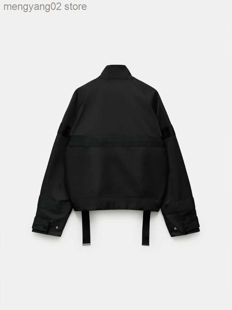 Women's Jackets RR2784 Waterproot Black Bomber Jackets For Women Traf Official Store Contrast High Neck Long Sleeves With Matching Bands Coat T23