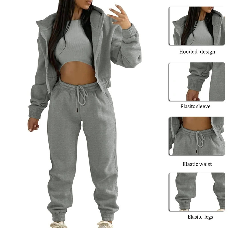 Women's Tracksuits Women's Tracksuit Suit Winter Fashion Warm Hoodie Sweatshirts Two Pieces Oversized Solid Casual Zipper Hoody Long Pant Se