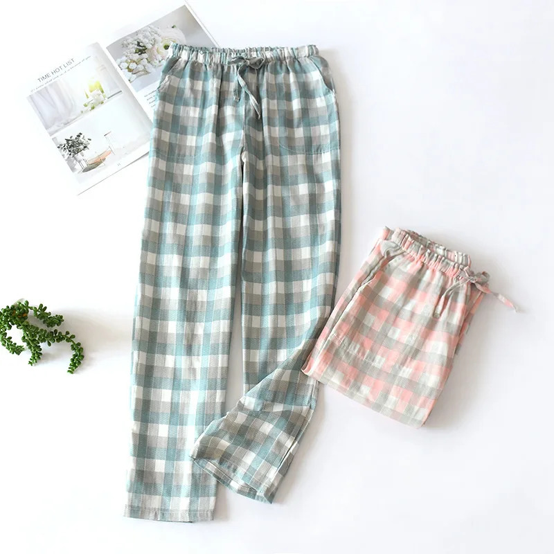 Women's Sleepwear Plaid Cotton Loose Ladies Pajama Pants Pyjama Trousers Women Men Sleep Bottoms Lounge Wear Sleep Pants Spring Summer 231026