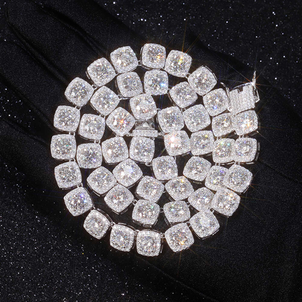 Necklace moissanite chain cuban link chain Design large 8mm 12mm 925 Sterling Silver Moissanite Tennis Link Chain Mens