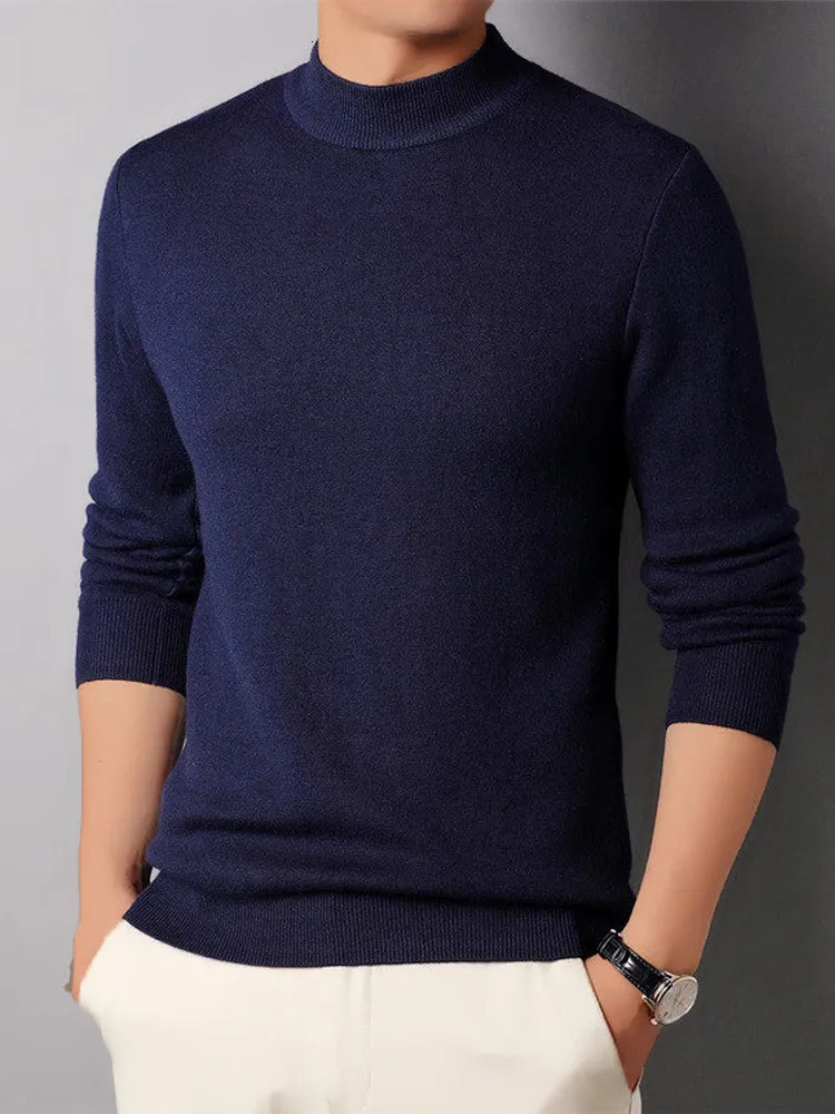 Men's Sweaters Pullovers Mock Neck Men's Cashmere Sweater Winter Wear Thin Undershirt Men's Clothing Solid Long Sleeve Knitted Sweaters