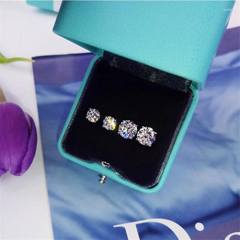 Stud Earrings Solitaire 5mm/9mm Lab Diamond Earring Real Sterling Sier Jewelry Engagement Wedding for Women Men Charm Love Gift H260202