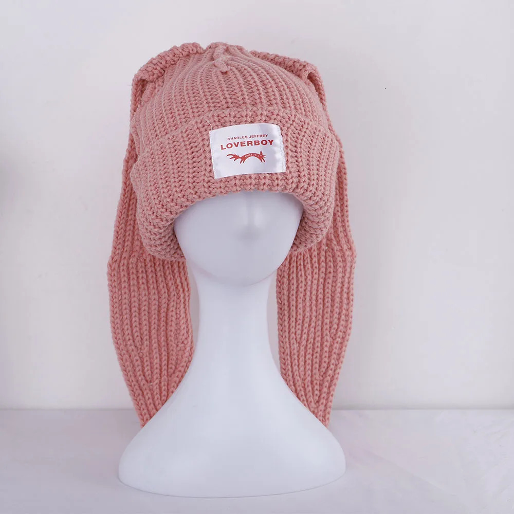 Beanie/Skull Caps Panama Women's Rabbit Long Ears Cute Knitted Baotou Cold Hat Fashion Thickened Warm Wool Winter Hat Beabie Kpop Crochet Cap H12