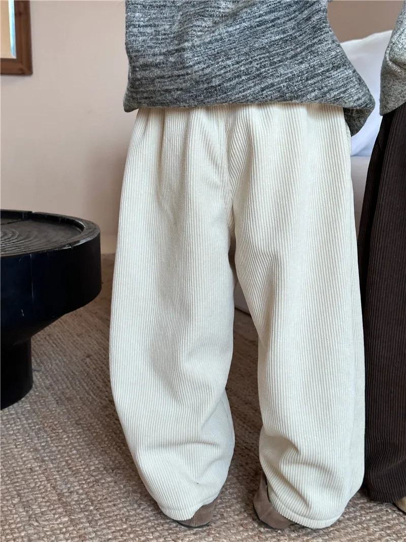 Trousers Winter Kids Pants solid color warm corduroy straight trousers Boys Girls fleece lining thicken casual pants 231026