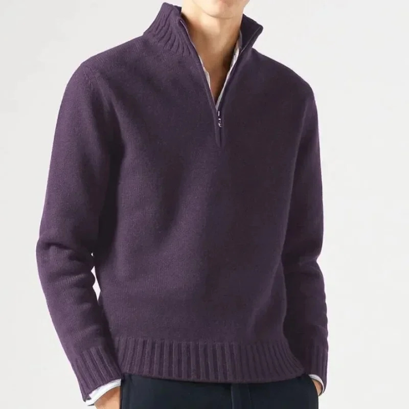 Men's Sweaters Winter Mens Cashmere Zipper Basic Sweater Men's Fleece Thicker Sweater Half Zipper Turtleneck Warm Pullover Male Slim Outer W