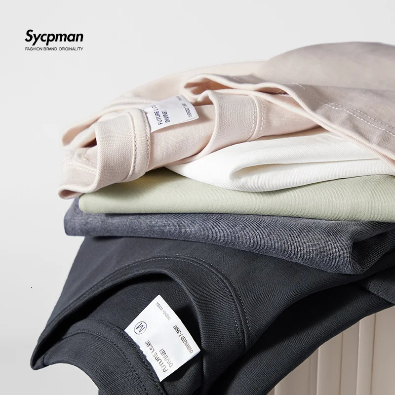Men s Polos Sycpman 300grams 10 58oz Oversized Loose Heavy Weight Cotton Solid Color Drop Shoulder Short Sleeve T shirt Men for Summer 231027