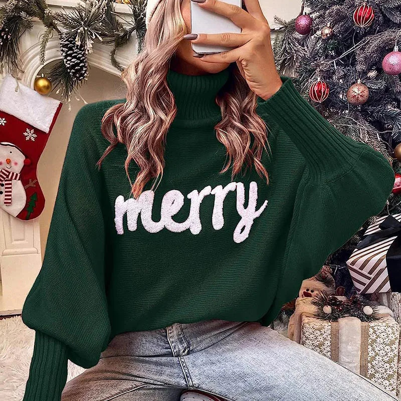Women's Sweaters Korean Loose Christmas Sweater Fashion Long Sleeve Autumn Winter Knitted pullover top Lady Turth Pullover Jumpers 231026