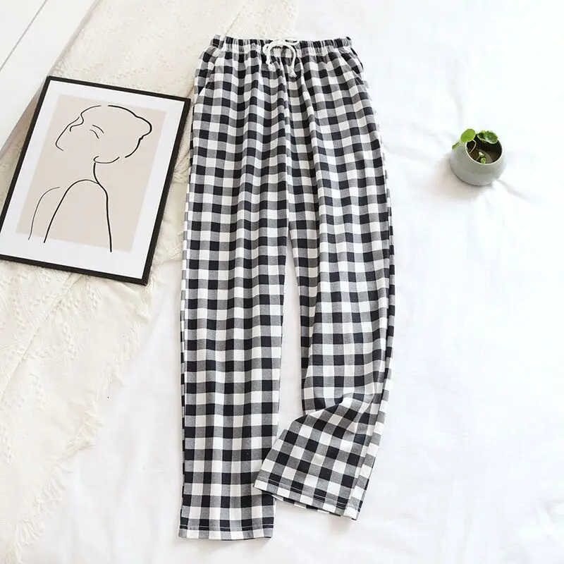 Women's Sleepwear Plaid Cotton Loose Ladies Pajama Pants Pyjama Trousers Women Men Sleep Bottoms Lounge Wear Sleep Pants Spring Summer 231026
