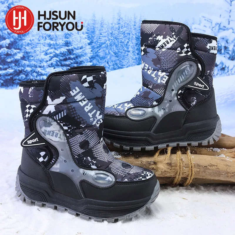 Boots Kids Boots Winter Plus Velvet Warm Boy Snow Booties Cotton Lining Water Proof Children Leather Shoes Outdoor Activity Supplies 231026