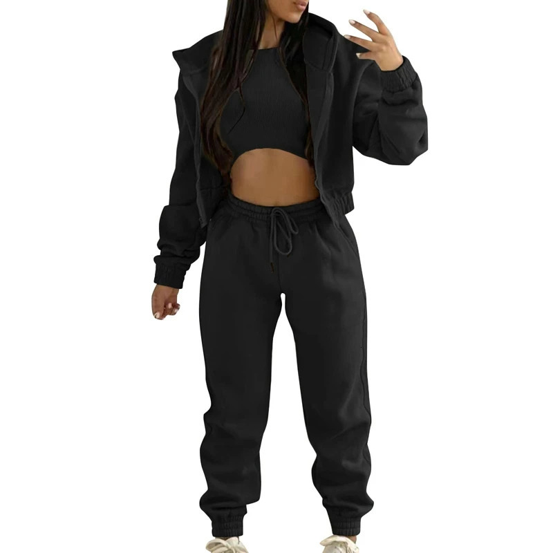 Women's Tracksuits Women's Tracksuit Suit Winter Fashion Warm Hoodie Sweatshirts Two Pieces Oversized Solid Casual Zipper Hoody Long Pant Se