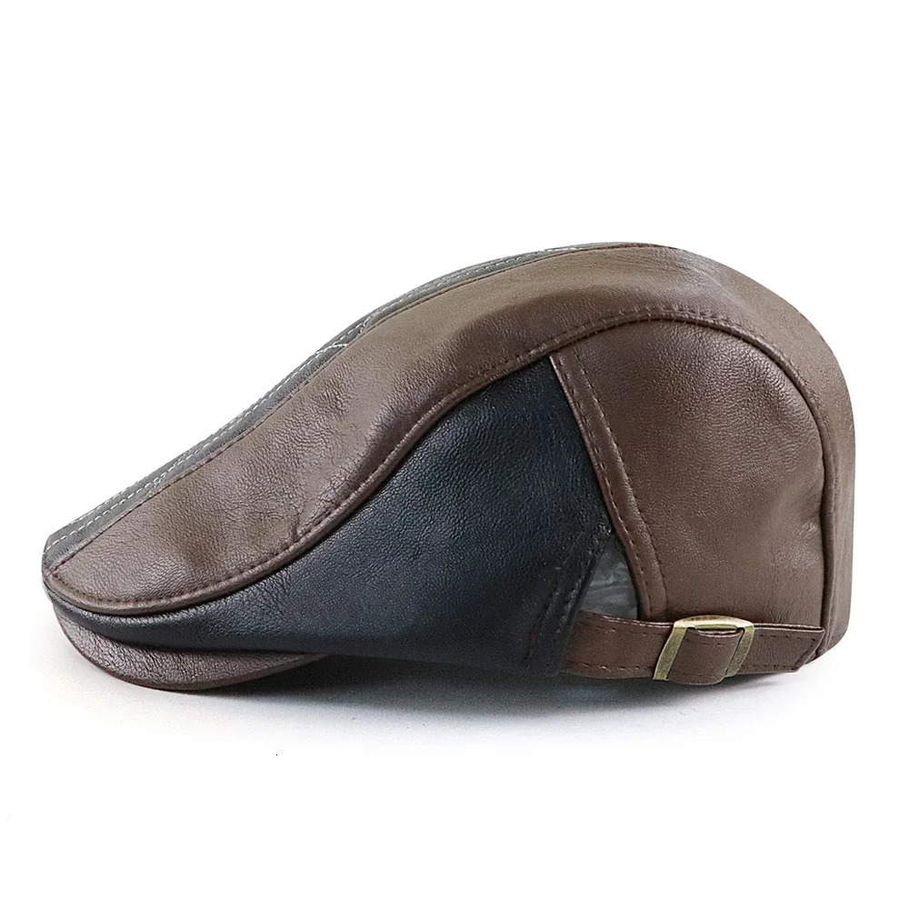 Berets TOHUIYAN Men Leather Berets Hats Vintage Gentleman Flat Caps Boinas Para Hombre Ivy Hat Irish Outdoor Adjustable Driver Hats 231027